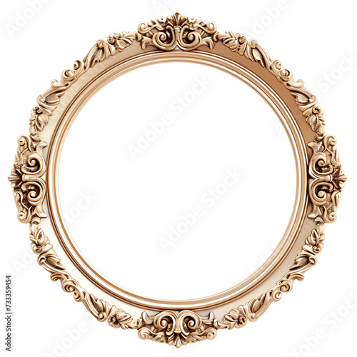 Gold vintage circle frame isolated on transparent background.