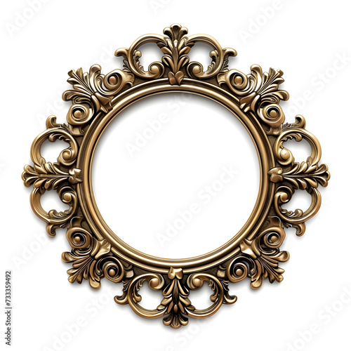 Gold vintage circle frame isolated on transparent background.