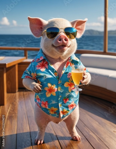 Sea Breeze Swagger: Cute Funny Pig Rocks Hawaii Shirt on the Yacht