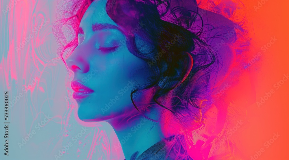 Graphic of a girl with depression in the style of color-blocked shapes Graphic of a girl with depression in the style of color-blocked shapes