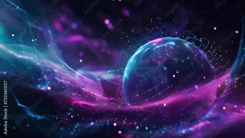 an artificial world surrounded by light blue and purple colored waves, in the style of cosmic landscapes an artificial world surrounded by light blue and purple colored waves, in the style of cosmic landscapes