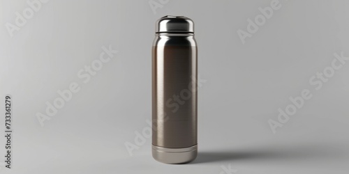 Stainless steel water bottle on a gray background. Suitable for promoting eco-friendly lifestyle choices