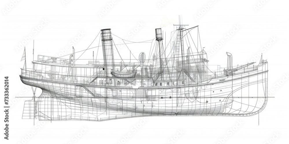 A simple drawing of a boat on a plain white background. Suitable for various creative projects