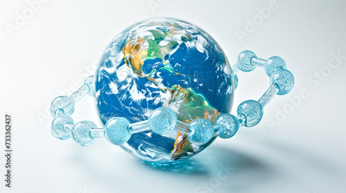 Earth Globe at the Center of a Molecular Structure of Water. World Water Day  Earth Day World Day to Combat Desertification and Drought