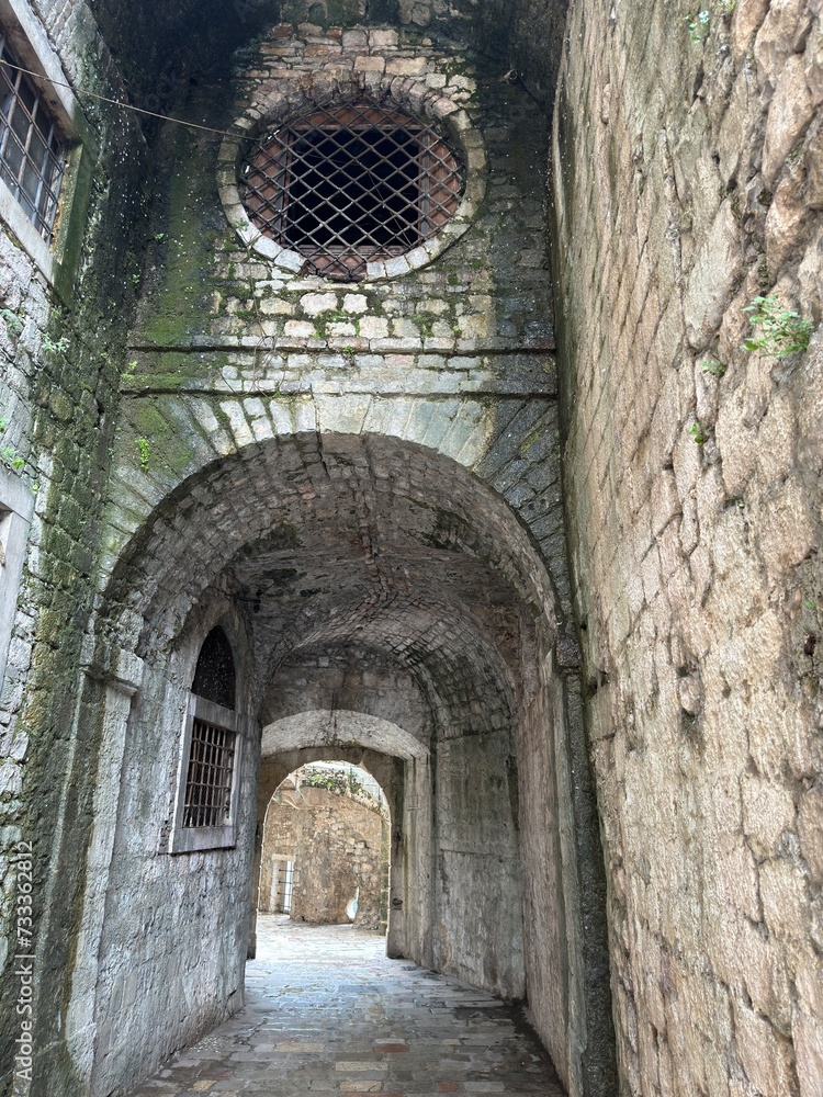 Fototapeta premium Old town Kotor Montenegro stones bricks Sea Walk Adventure Tourism attraction