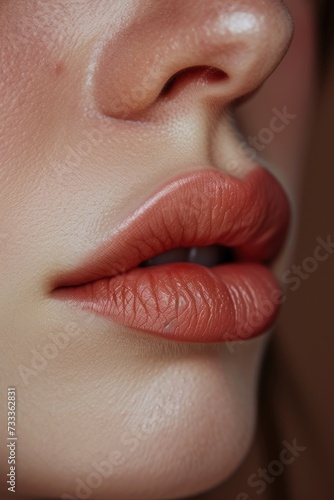 Close-up view of a woman's lips with vibrant red lipstick. Perfect for beauty and makeup concepts