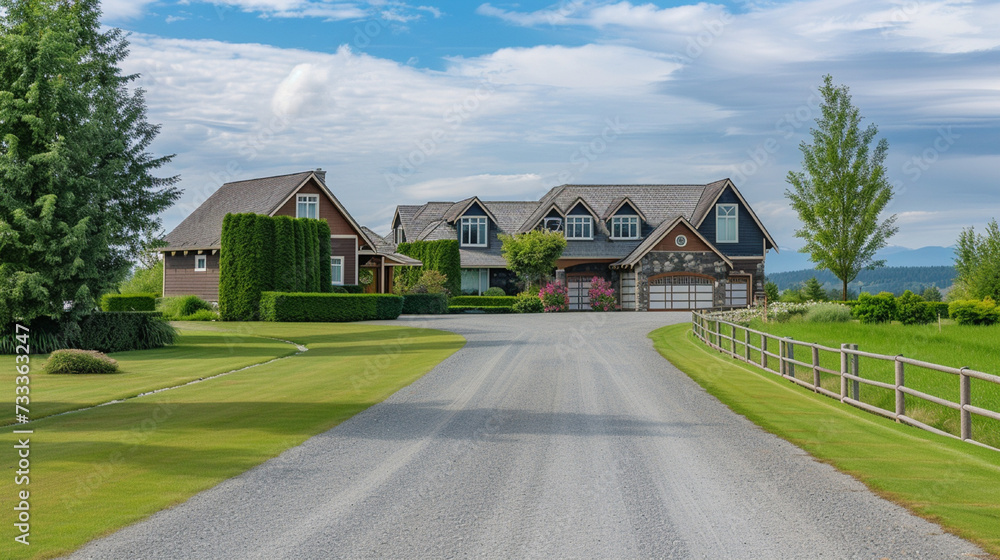 Driveway street elevation details of a country estate farm house in British Columbia Driveway street elevation details of a country estate farm house in British Columbia