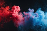 Close-up view of vibrant red and blue smoke. Perfect for adding an artistic touch to designs or creating a dynamic background
