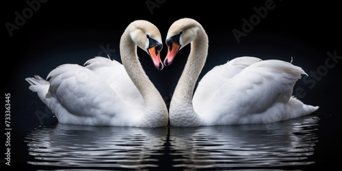 Two white swans forming a heart shape with their graceful necks. Perfect for romantic themes and love concepts