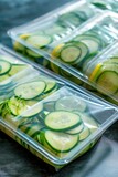 Sliced cucumbers neatly arranged in plastic containers. Perfect for fresh and healthy meal prep.