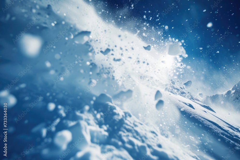 Obraz premium A snowboarder gracefully glides down a snowy mountain. Perfect for winter sports enthusiasts or travel blogs featuring snowy destinations