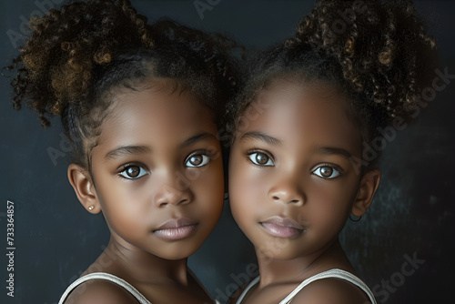 Studio fashion Portrait of Natural beauty African American little twins girls