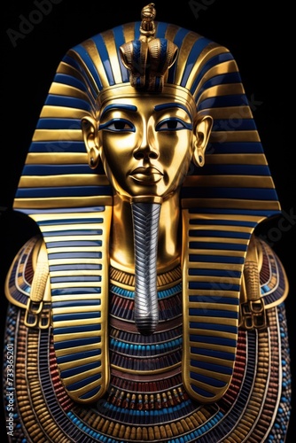 A golden mask with blue and red stripes. Perfect for masquerade parties or theatrical performances