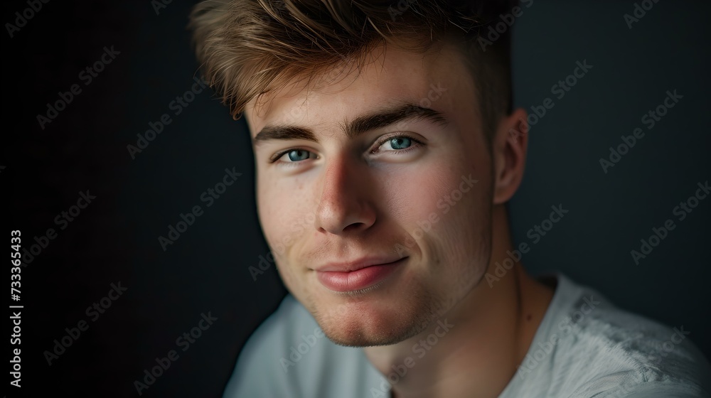 Portrait of a young man with a charming smile in soft lighting. close-up view capturing emotion and youthfulness. ideal for modern lifestyle content. AI Portrait of a young man with a charming smile in soft lighting. close-up view capturing emotion and youthfulness. ideal for modern lifestyle content. AI