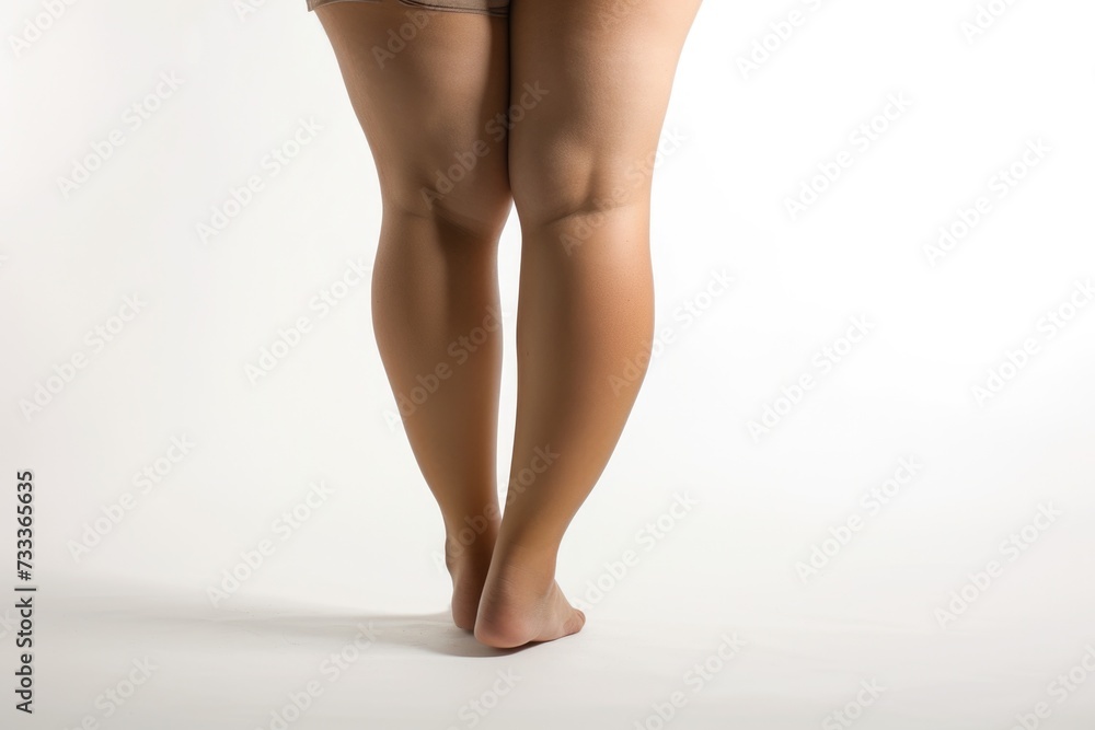 A view of a woman's legs seen from behind. This image can be used to depict mystery, anticipation, or anonymity
