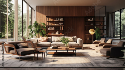 Modern interior design, Living room 3D Rendering