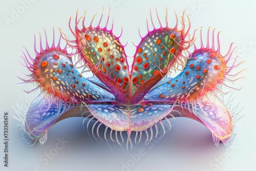 Botanical illustration of a venus flytrap  detailing its fascinating trap mechanism and vibrant colors  blending science with art