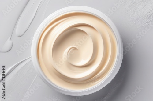 Cosmetic cream container isolated on light grey background from top view