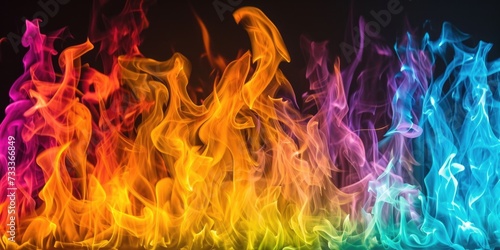 Colorful smoke creates a vibrant rainbow against a dark black background. This versatile image can be used to add a pop of color and excitement to various projects