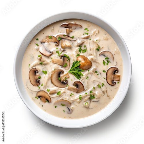 mushroom soup closeup isolated on white background