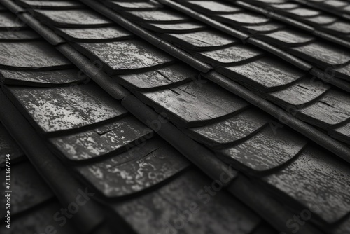 A black and white photo of a roof. Suitable for architectural and design projects