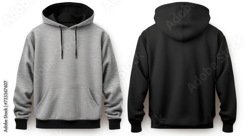 A black and gray hoodie on a white background. Perfect for showcasing clothing designs or fashion trends