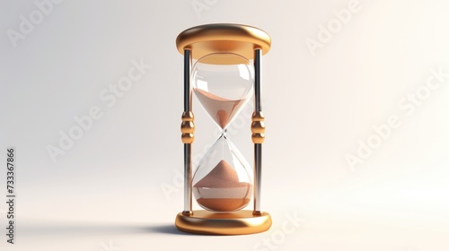 A golden hourglass with sand running through it. Suitable for concepts related to time, deadlines, efficiency, and the passage of time.