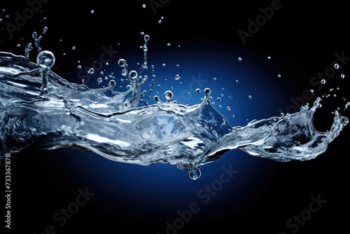 A dynamic and captivating image of a water splash on a black background. This versatile image can be used for various purposes