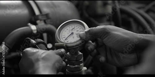 A detailed close-up of a person holding a gauge. This versatile image can be used to depict precision, measurement, engineering, or any situation that requires accurate monitoring