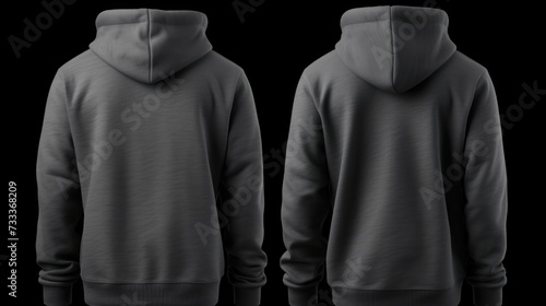 A pair of dark gray hoodies on a black background. Suitable for fashion and apparel-related designs