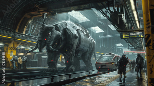 Envision a cybernetic utopia where beasts roam the subways a blend of the wild and the wired