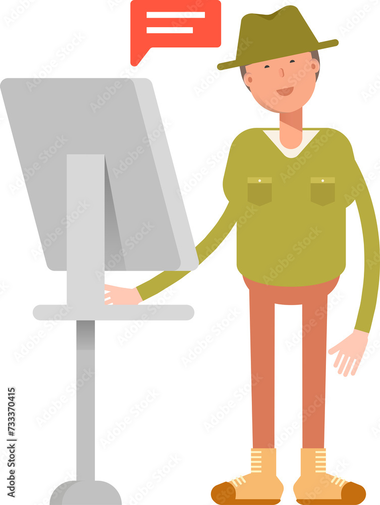 Male Character Working on Computer
