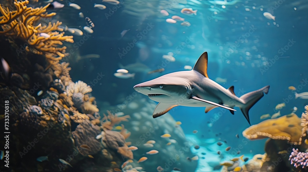 Fototapeta premium Shark animal on sea bottom wallpaper background