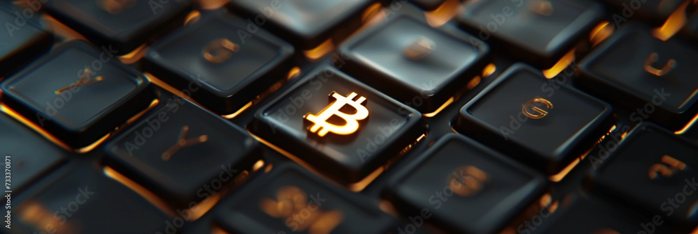 Computer keyboard with bitcoin symbol key Computer keyboard with bitcoin symbol key