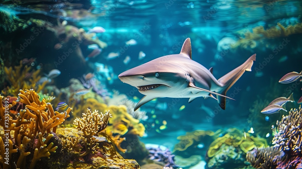 Obraz premium Shark animal on sea bottom wallpaper background