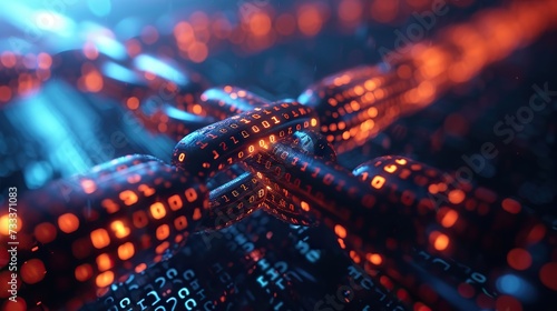 Close-up visual representation of encrypted data in binary code with a focus on digital security and cyber protection.