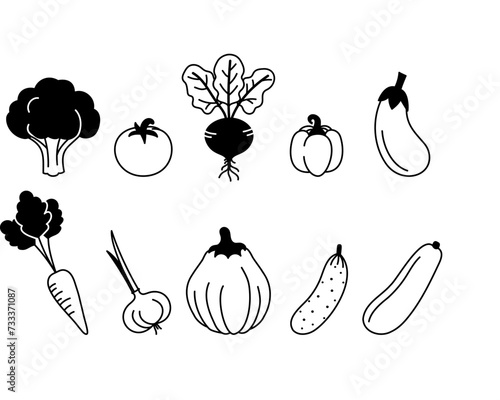 Set of vegetables line icons on white background . Vector illustration