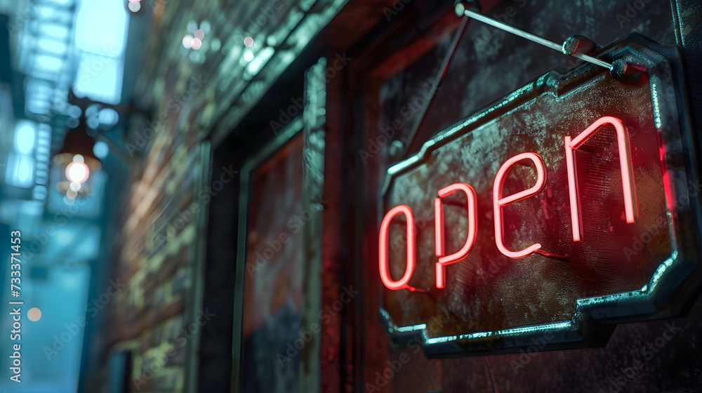 Red open neon sign