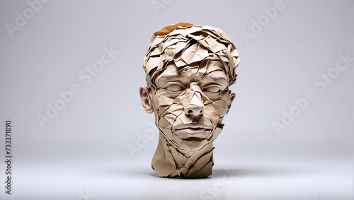 Aus geknülltem Papier modellierter Kopf