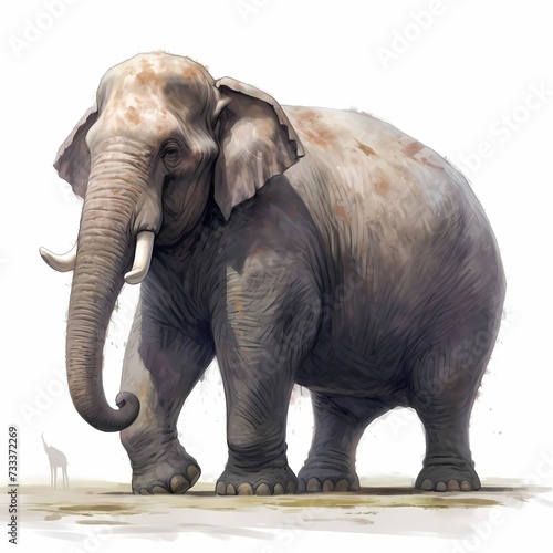 Majestic Elephant Illustration with a Realistic Touch on a Plain White Background