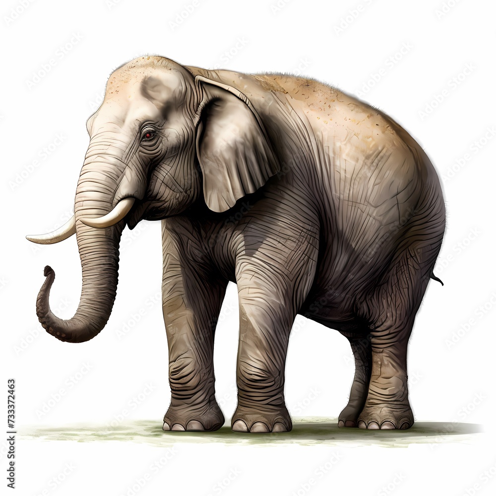 Majestic Standing Elephant Illustration on White Background