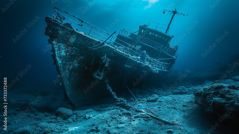 Old ancient pirate ship laying on sea bottom wallpaper background
Old ancient pirate ship laying on sea bottom wallpaper background