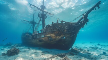Acrylglasbilder Themen Altes Piratenschiff am Meeresgrund  © Irina