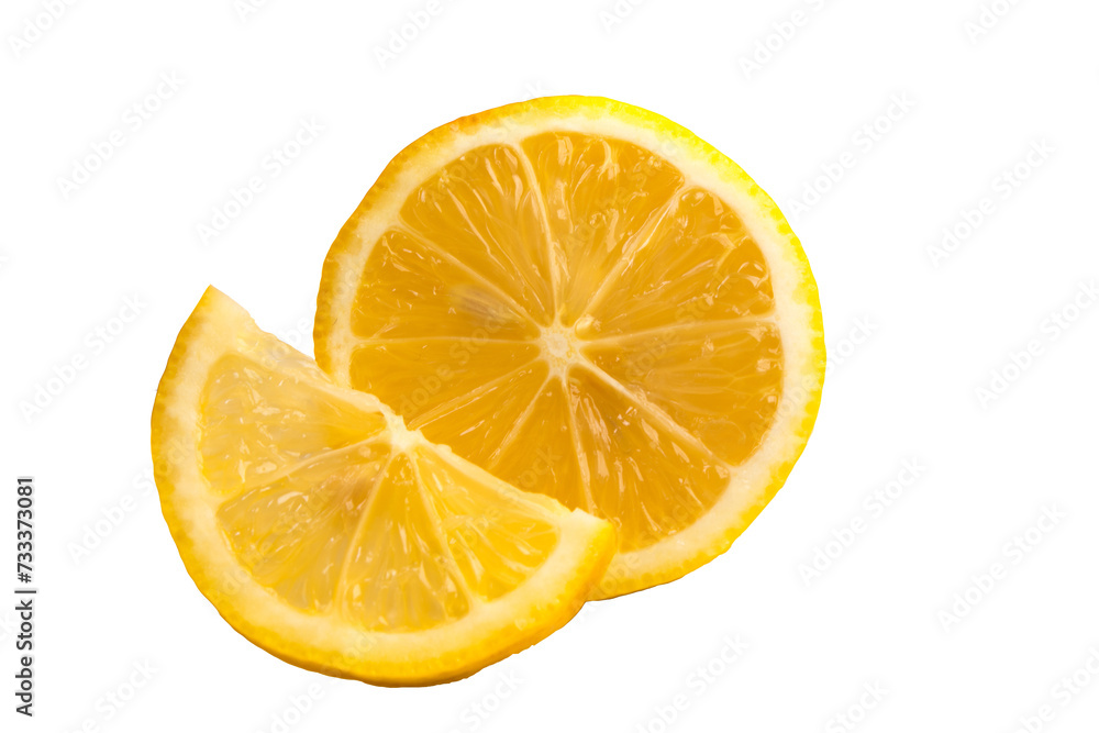 Slices of lemon citrus fruit isolated on white background. Slices of lemon citrus fruit isolated on white background.