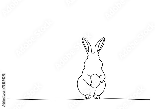 Easter rabbit with egg, one line drawing vector illustration. © Anastasiya