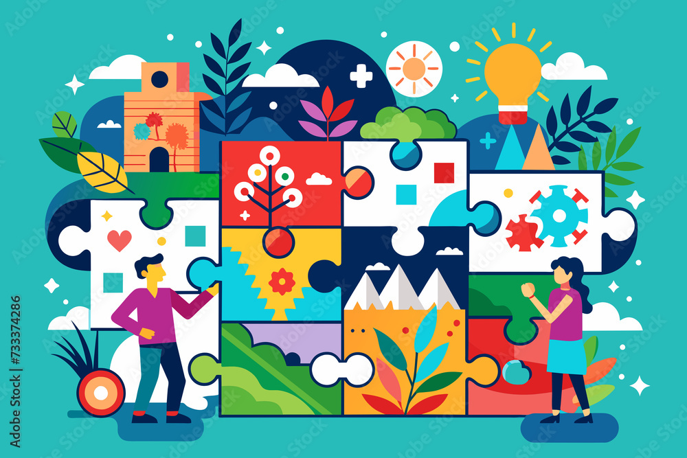 Hands-on activity that fosters creativity and relaxation by creating unique works of art using puzzle pieces. Reflects imagination. Generative AI.
Hands-on activity that fosters creativity and relaxation by creating unique works of art using puzzle pieces. Reflects imagination. Generative AI.