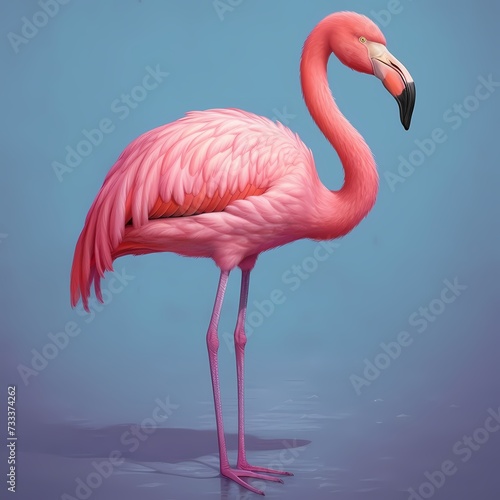 Elegant Pink Flamingo on a Reflective Blue Background