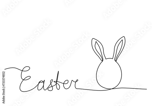 Easter egg with rabbit ears, one line drawing vector illustration.
