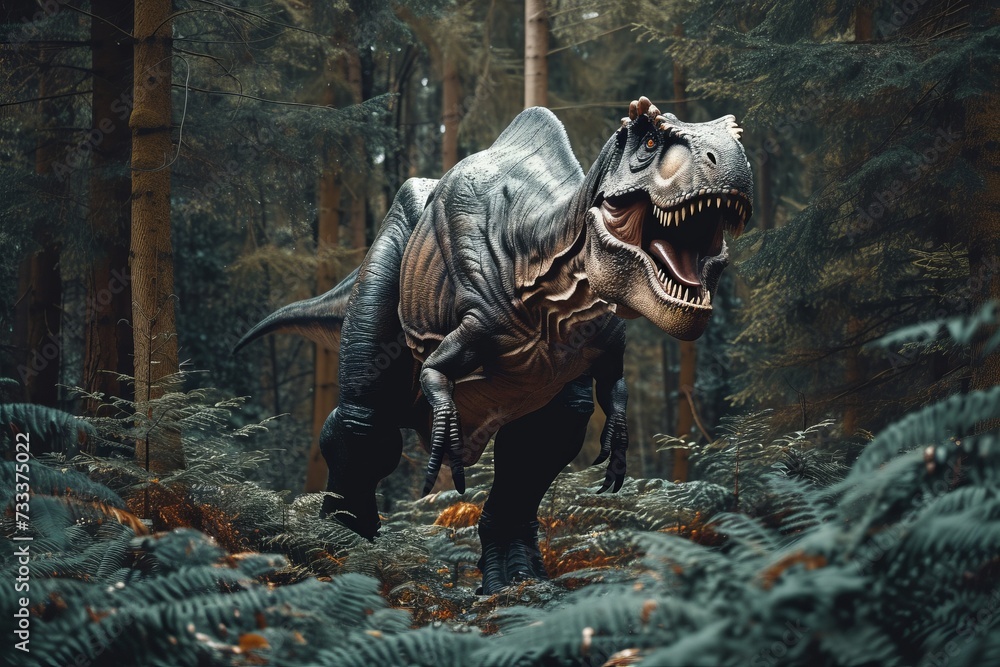 An ancient extinct animal dinosaur in an ancient forest An ancient extinct animal dinosaur in an ancient forest