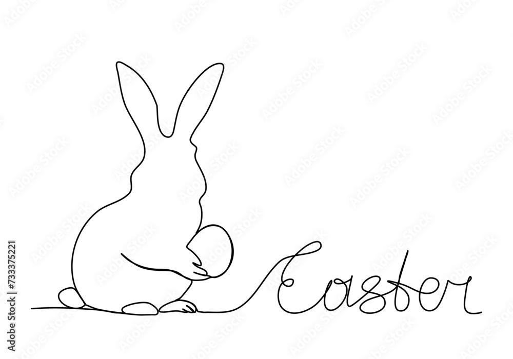 Easter rabbit with egg, one line drawing vector illustration. Easter rabbit with egg, one line drawing vector illustration.